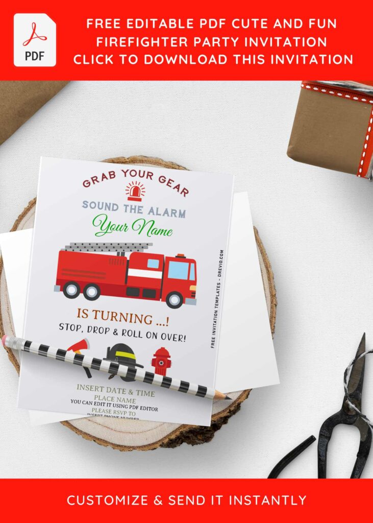 Free Editable PDF Firefighter Kids Birthday Invitation Templates