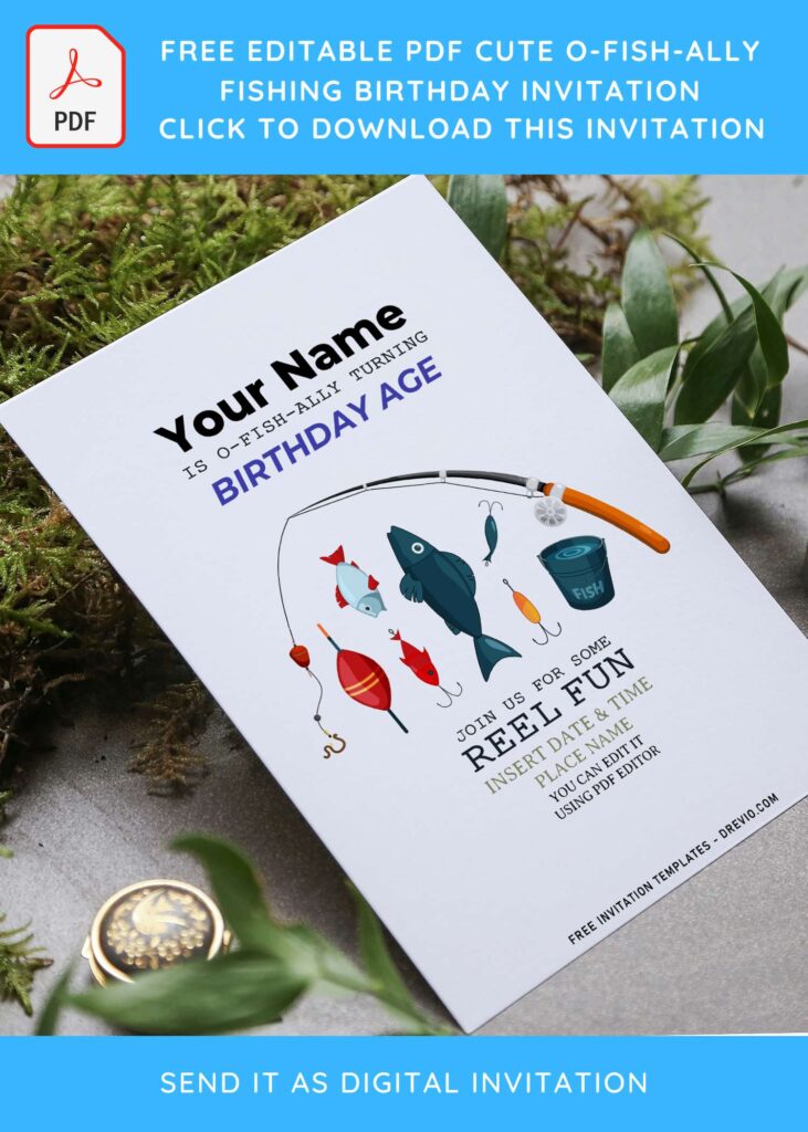 (Free Editable PDF) Simple O-Fish-Ally Fishing Birthday Invitation Templates with cute fish