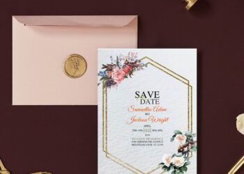 (Free Editable PDF) Enchanting Geometric Rose Wedding Invitation Templates