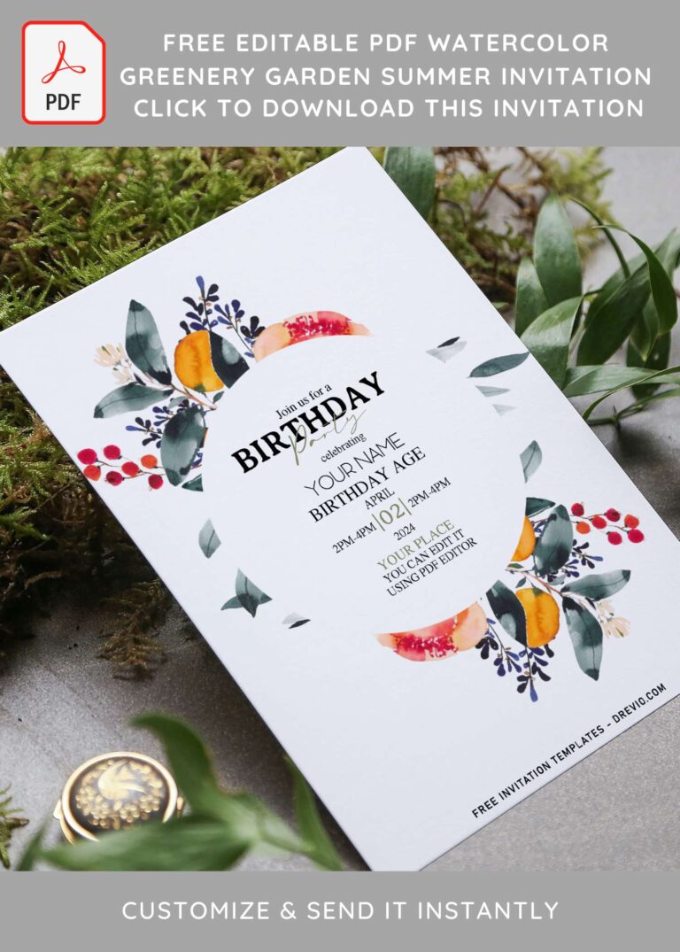 (Free Editable PDF) Greenery Garden Summer Invitation Templates with gorgeous foliage
