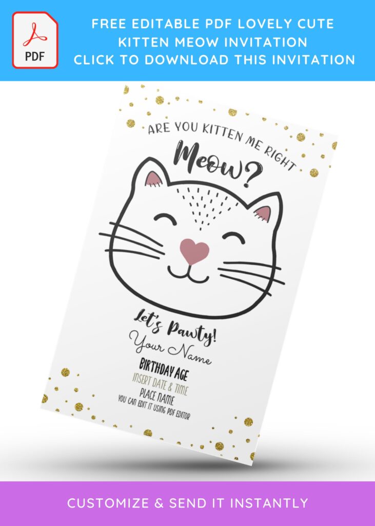 Free Editable PDF Kitten Meow Birthday Invitation Templates