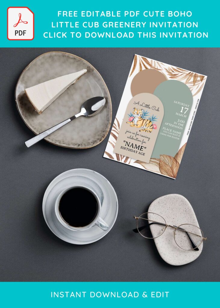 (Free Editable PDF) Adorable Boho Little Cub Birthday Invitation Templates with cute wording
