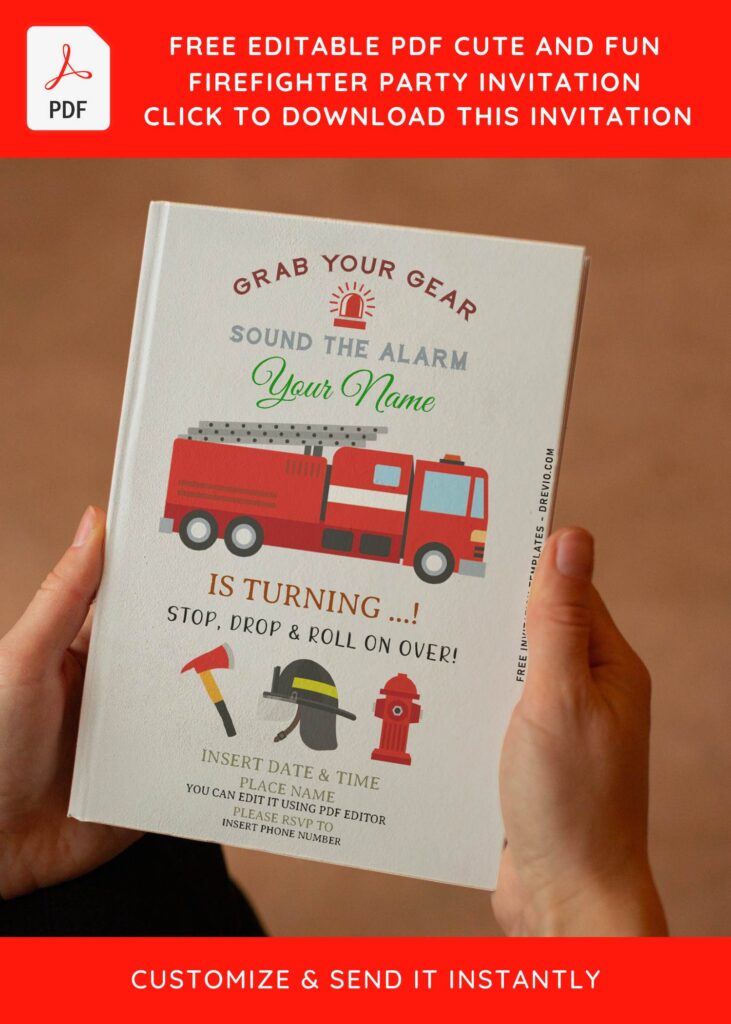 (Free Editable PDF) Simple Firefighter Kids Birthday Invitation Templates
