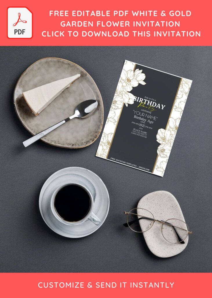 Free Editable PDF Luxury White Gold Garden Flower Invitation Templates