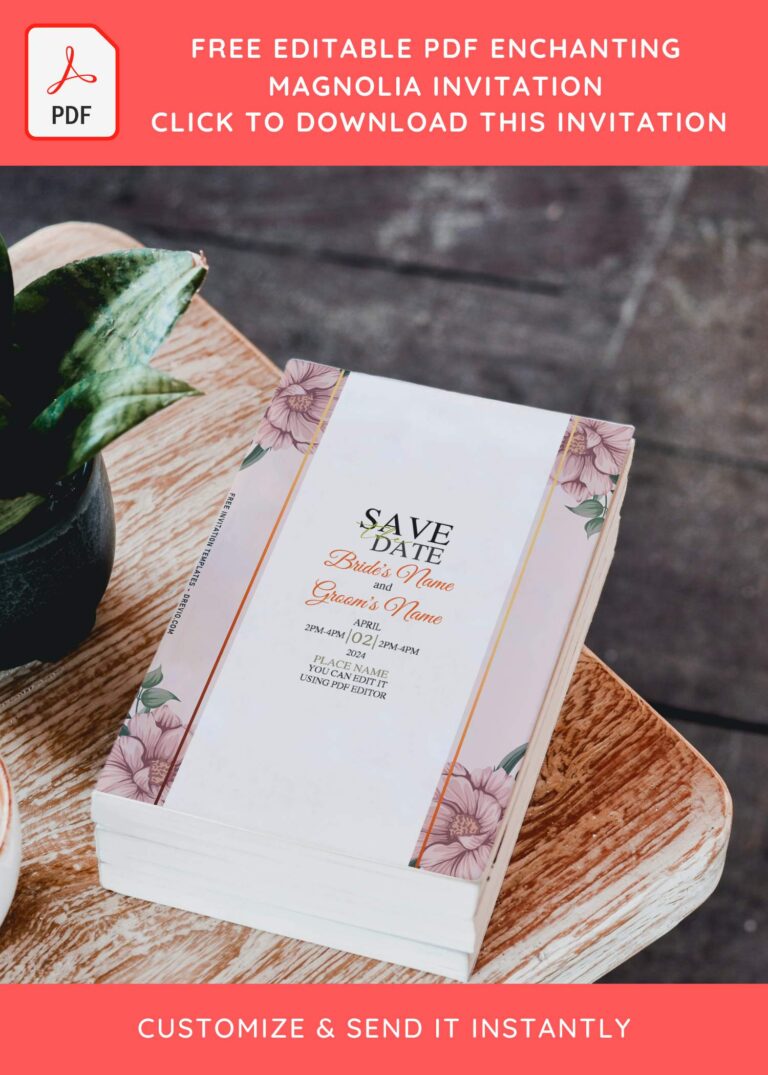 (Free Editable PDF) Delicate Magnolia Watercolor Floral Invitation Templates