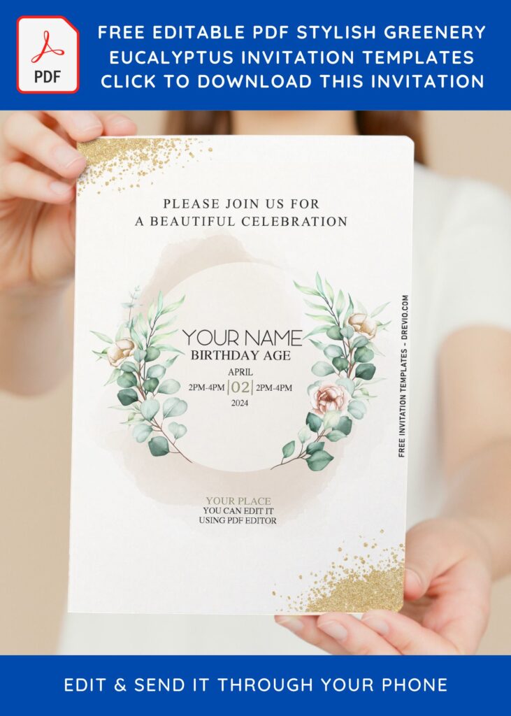 Free Editable PDF Modern Greenery Eucalyptus Wedding Invitation Templates