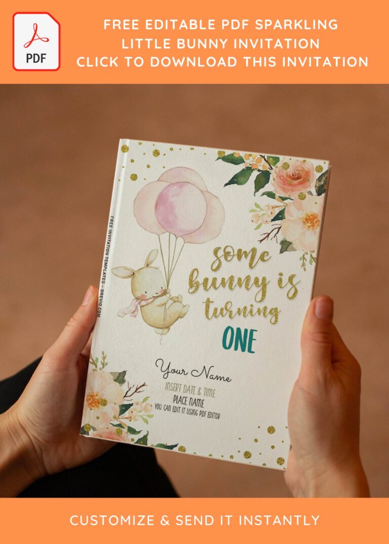 (Free Editable PDF) Sparkling Little Bunny Birthday Invitation Templates
