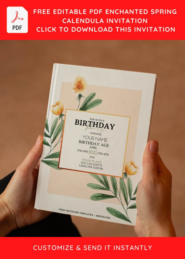 (Free Editable PDF) Delicate Spring Calendula Flower Invitation Templates with gorgeous watercolor flower