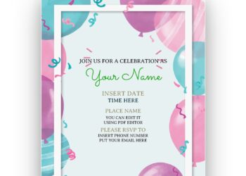 (Free Editable PDF) Cute Pink Watercolor Balloon Birthday Invitation Templates with watercolor balloons