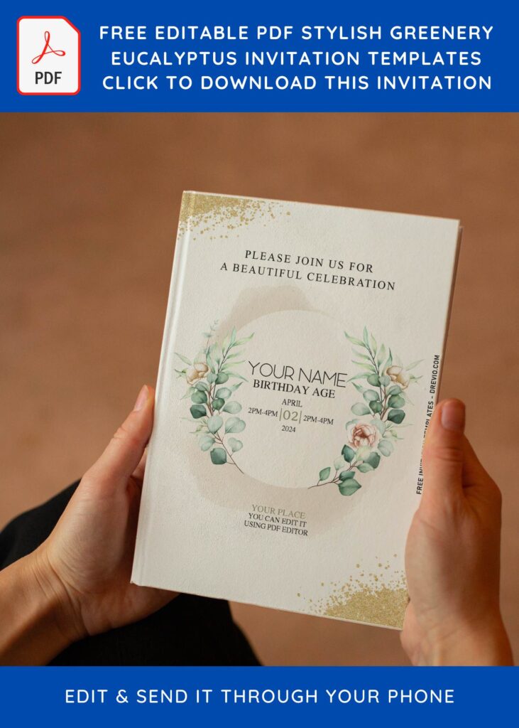 Free Editable PDF Watercolor Greenery Eucalyptus Wedding Invitation Templates