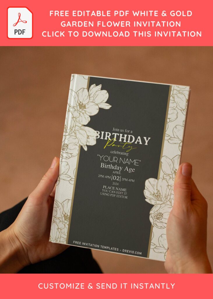Free Editable PDF White Gold Garden Flower Invitation Templates