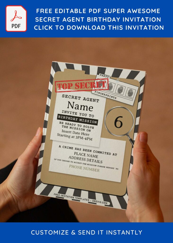 (Free Editable PDF) Super Awesome Secret Agent Birthday Invitation Templates