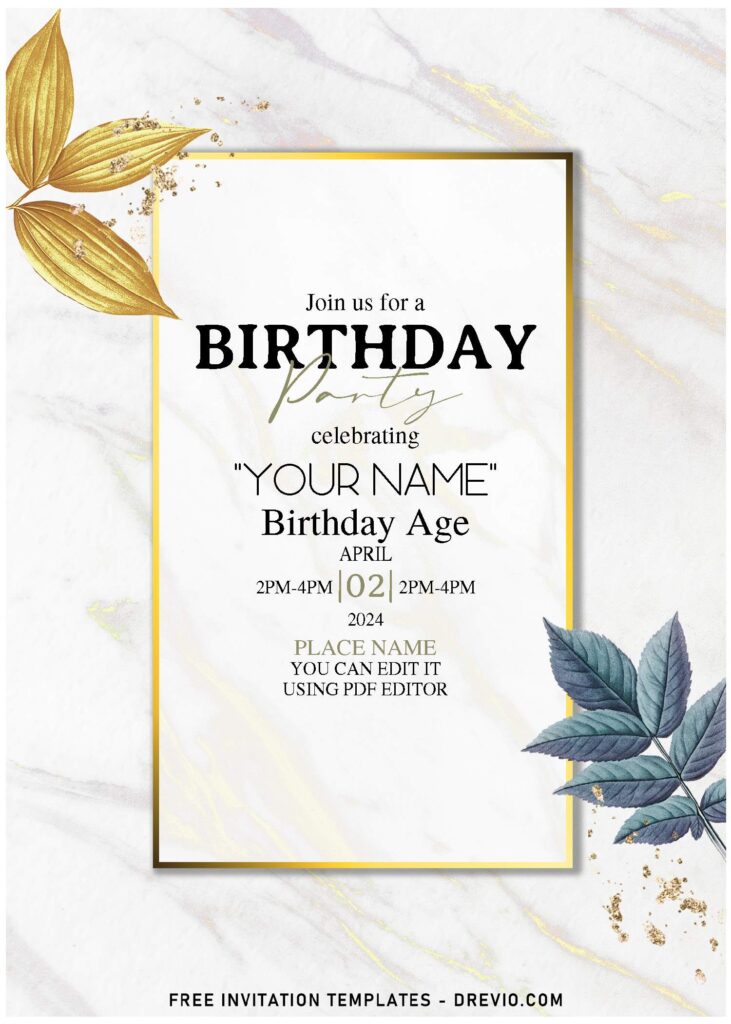 1 Free Editable PDF Beautiful Gold Foliage Birthday Invitation Templates