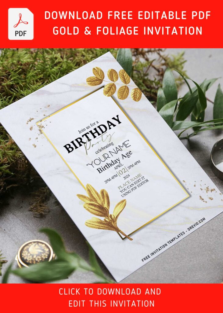 10 Free Editable PDF Gold Foliage Birthday Invitation Templates