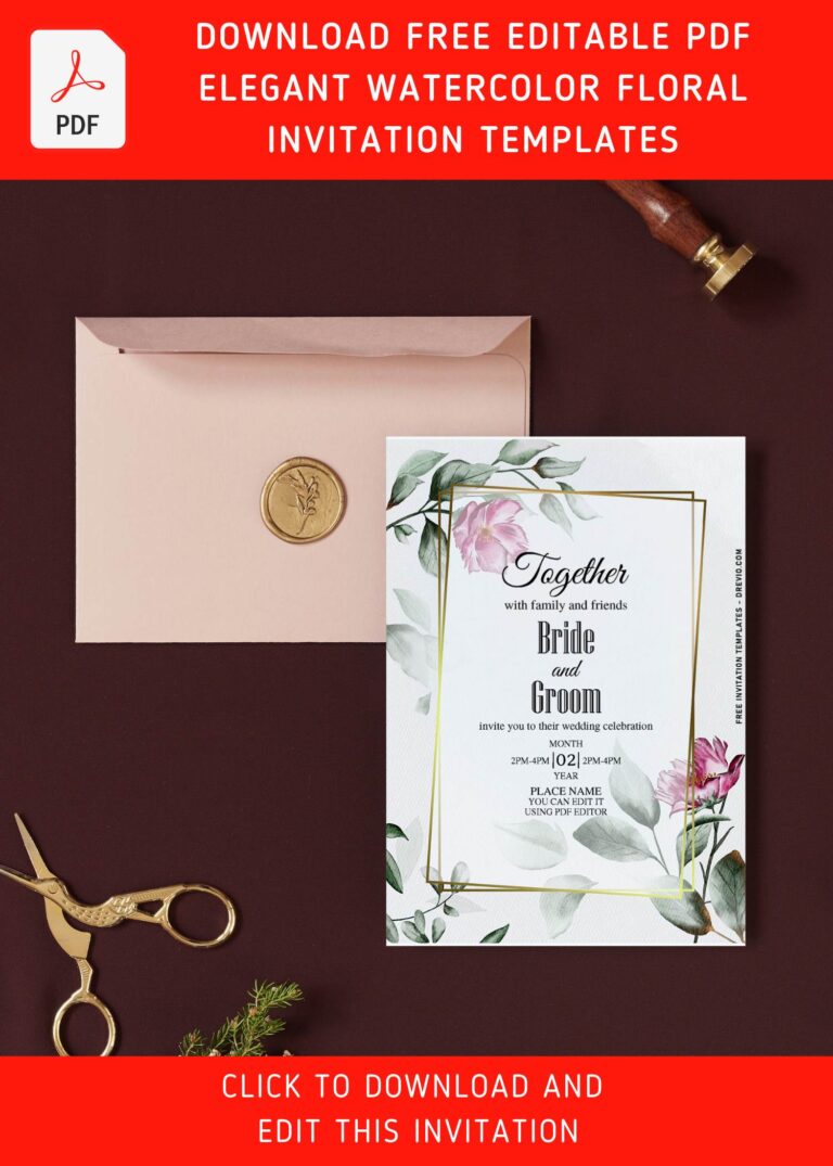 (Free Editable PDF) Chic Southern Magnolia Wedding Invitation Templates with beautiful watercolor magnolia and deep green foliage