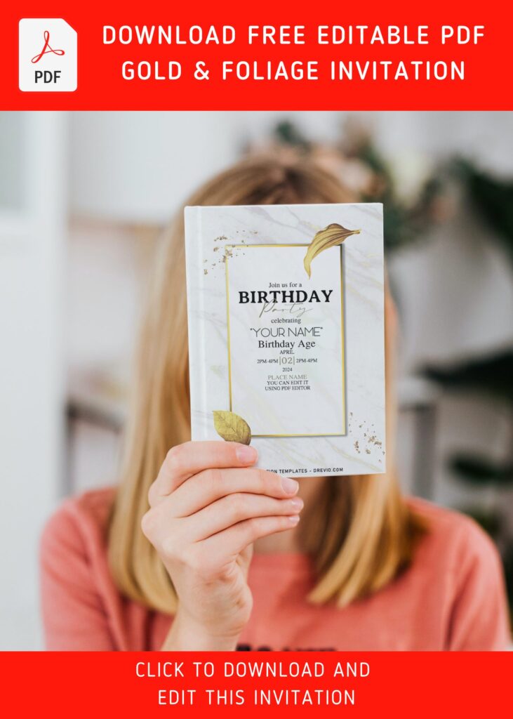 4 Free Editable PDF Gorgeous Gold Foliage Birthday Invitation Templates