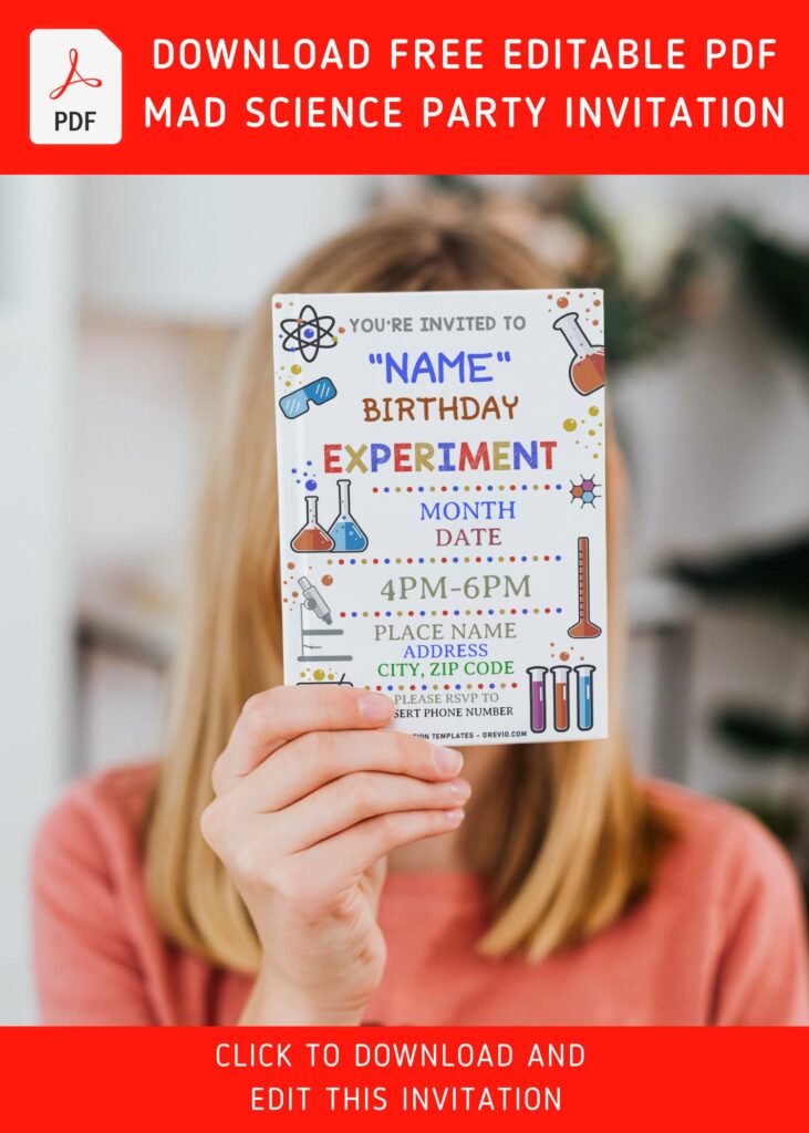 (Free Editable PDF) Explosive Fun Mad Science Party Invitation Templates with