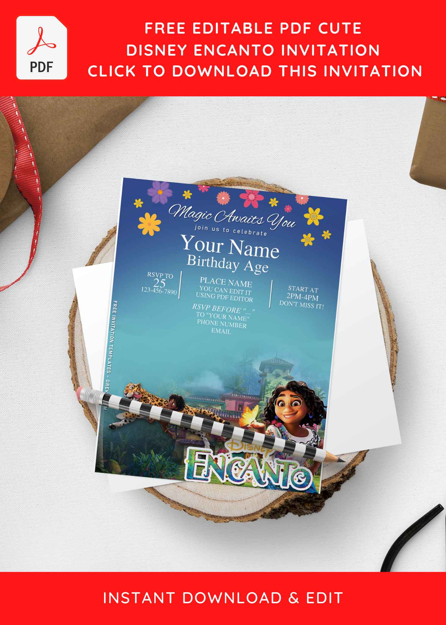 (Free Editable PDF) Disney Encanto Themed Birthday Invitation Templates