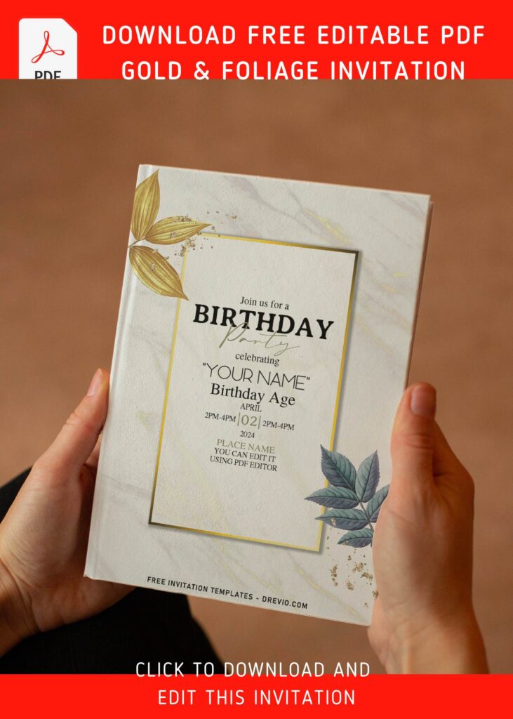 7 Free Editable PDF Marble Gold Foliage Birthday Invitation Templates