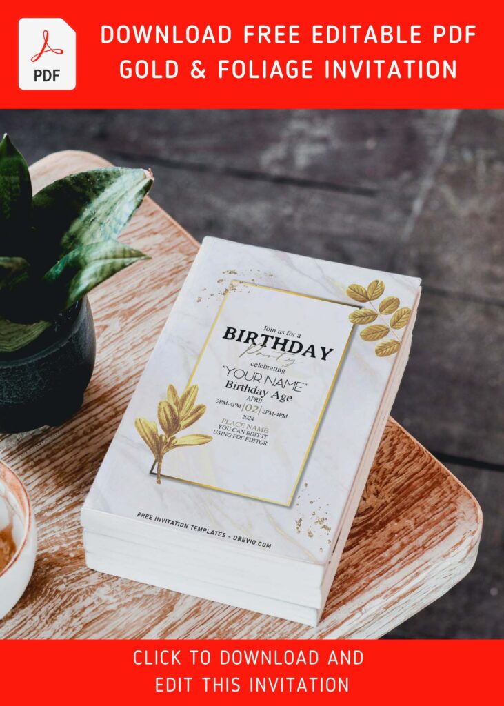 8 Free Editable PDF Aesthetic Gold Foliage Birthday Invitation Templates
