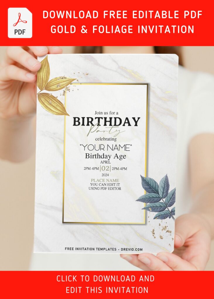 9 Free Editable PDF Fancy Gold Foliage Birthday Invitation Templates