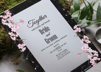 (Free Editable PDF) Classic Marble Cherry Blossom Invitation Templates with gorgeous Cherry Blossom