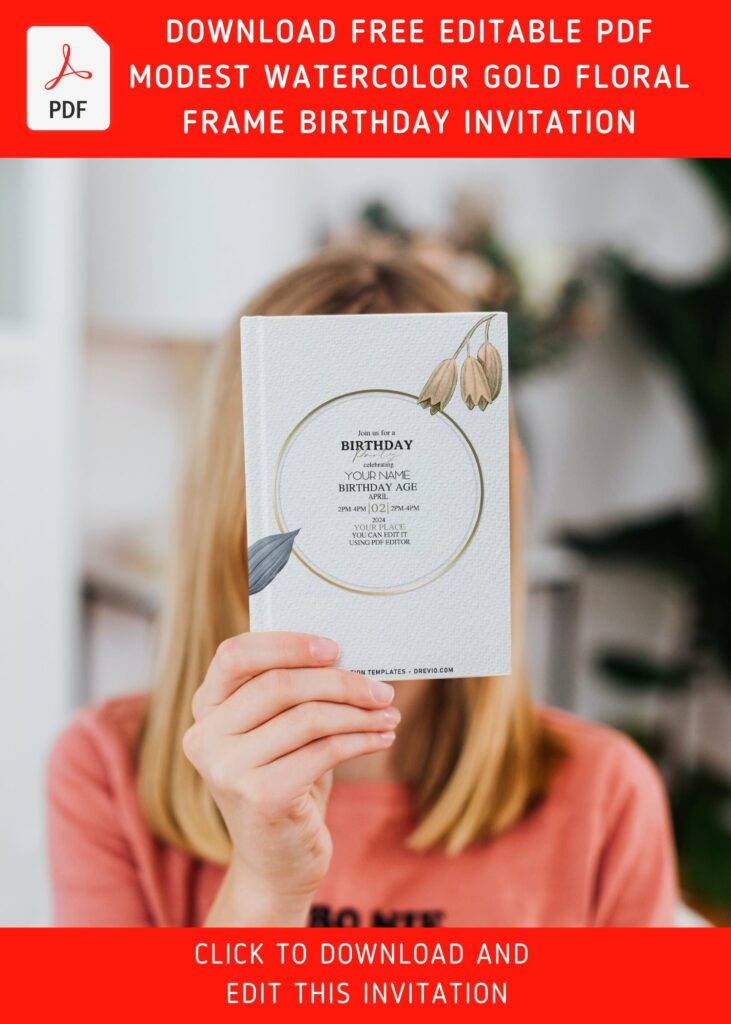 Free Editable PDF Beautiful Delicate Modern Gold Watercolor Floral Frame Invitation Templates E