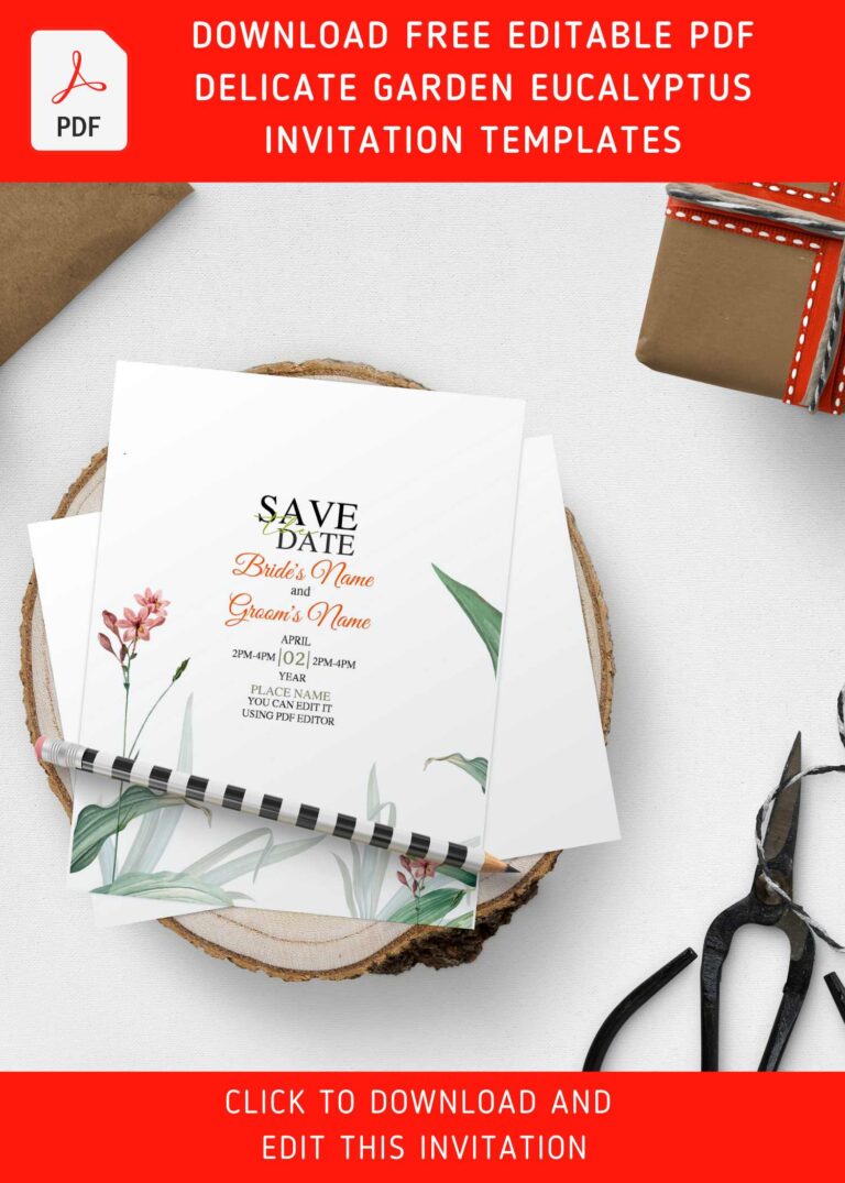 Free Editable PDF - Beautiful Garden Eucalyptus Wedding Invitation Templates