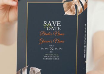 (Free Editable PDF) Divine Greenery Philodendron Wedding Invitation Templates with