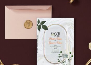 (Free Editable PDF) Bespoke Watercolor Floral & Marble Wedding Invitation Templates with