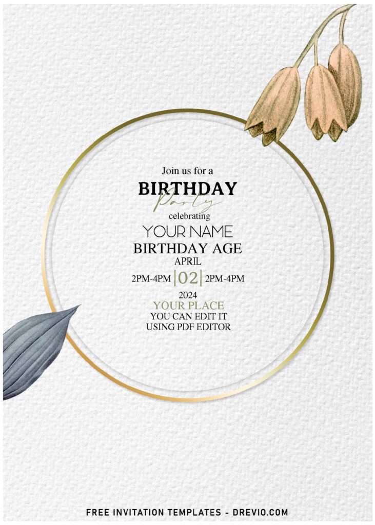 Free Editable PDF Delicate Modern Gold Watercolor Floral Frame Invitation Templates E