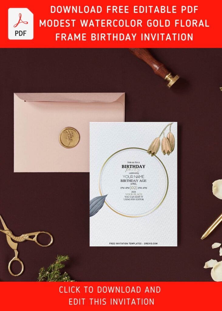 Free Editable PDF Enchanting Delicate Modern Gold Watercolor Floral Frame 16th Birthday Invitation Templates E