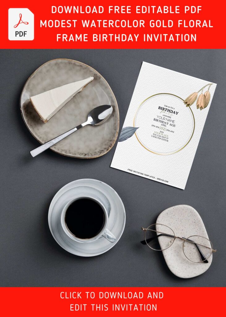 Free Editable PDF Enchanting Delicate Modern Gold Watercolor Floral Frame Invitation Templates E