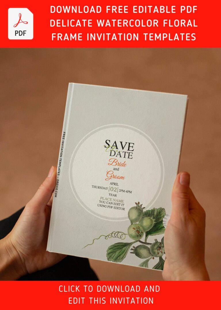 (Free Editable PDF) Delicate Subtle Floral Frame Invitation Templates with blush background