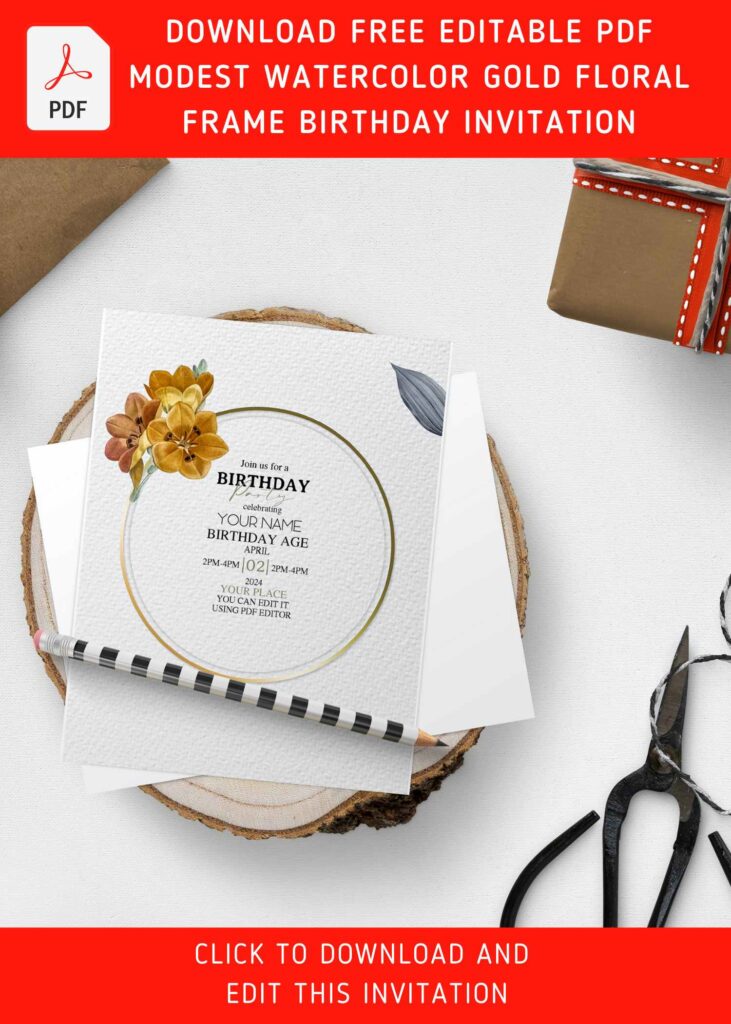 Free Editable PDF Gorgeous Delicate Modern Gold Watercolor Floral Frame Invitation Templates E