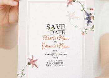 (Free Editable PDF) Blossoming Intimate Floral Wedding Invitation Templates with minimalist design