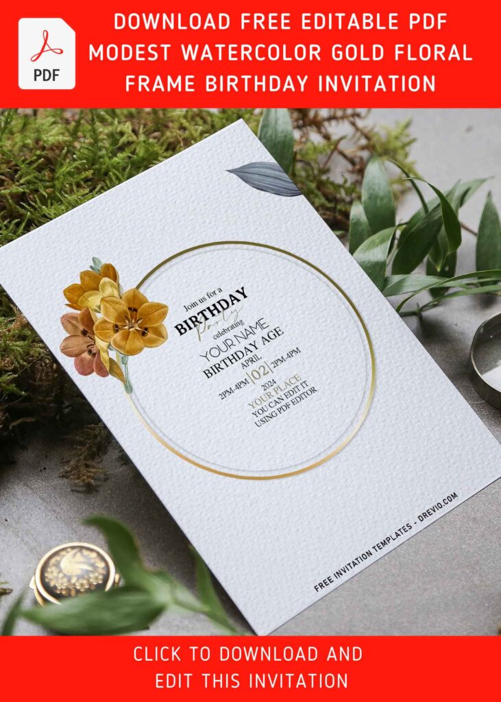 Free Editable PDF Modest Delicate Modern Gold Watercolor Floral Frame Invitation Templates E