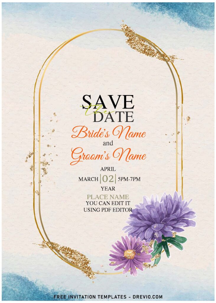 Free Editable PDF Romantic Purple Floral Save The Date Invitation Templates e