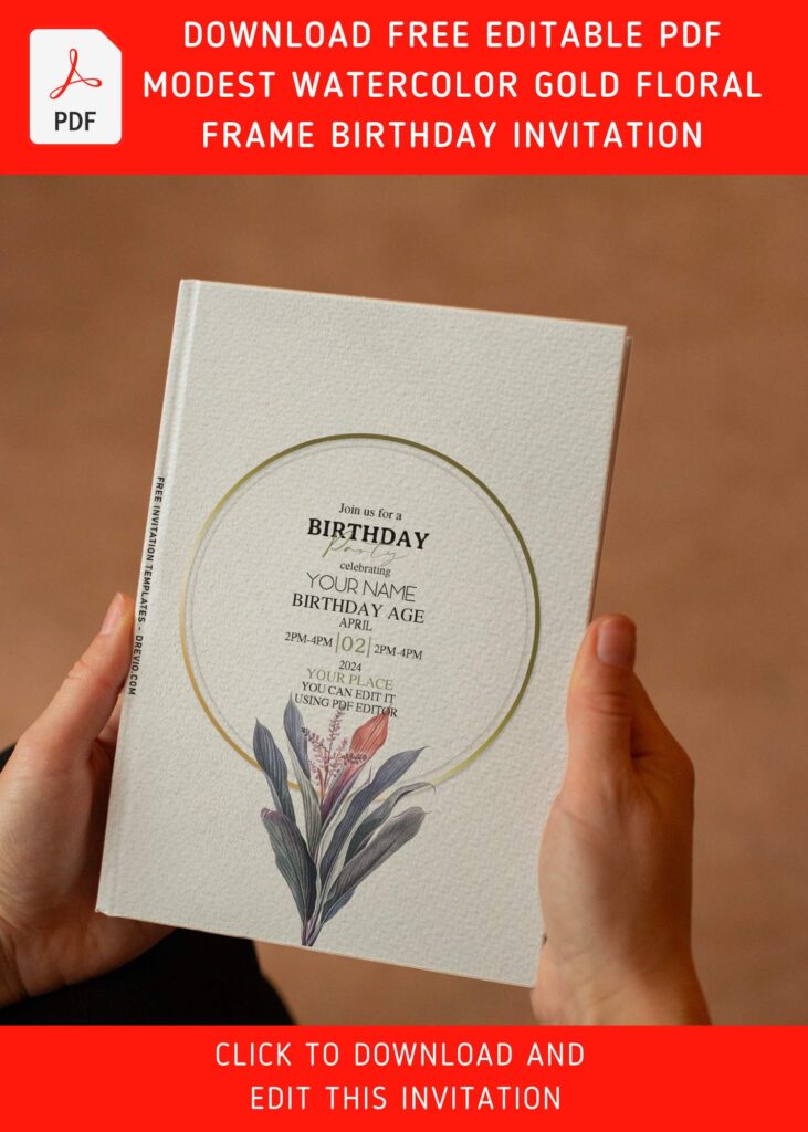 Free Editable PDF Stylish Delicate Modern Gold Watercolor Floral Frame Invitation Templates E