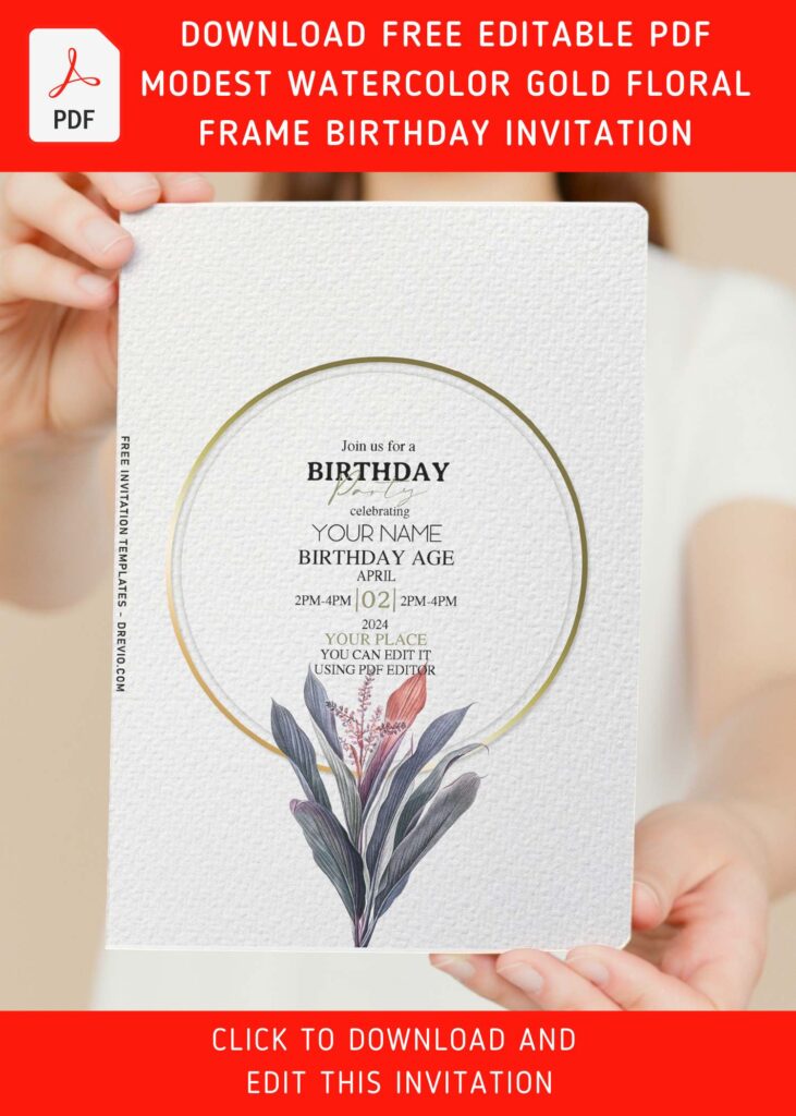 Free Editable PDF Trending Delicate Modern Gold Watercolor Floral Frame Invitation Templates E