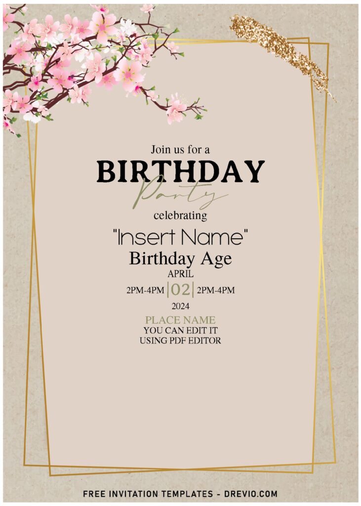 Free Editable PDF Vintage Japanese Sakura Birthday Invitation Templates E