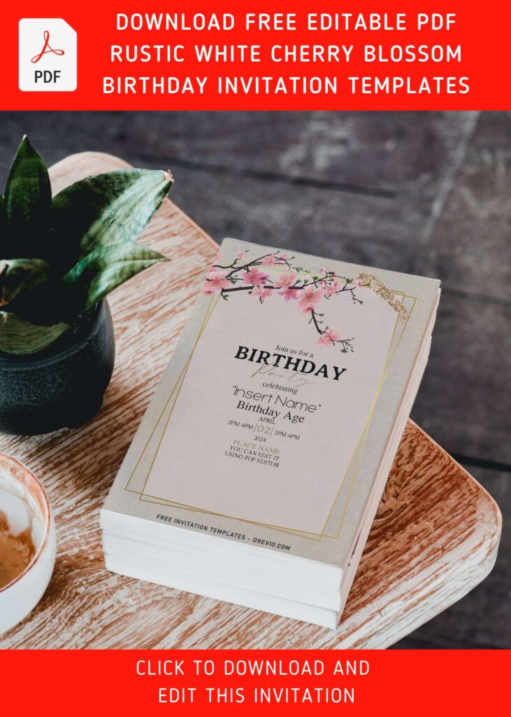 Free Editable PDF Vintage Rustic Japanese Sakura Birthday Invitation Templates E