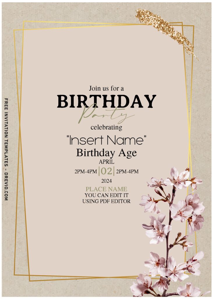 Free Editable PDF Vintage Watercolor Japanese Sakura Birthday Invitation Templates E