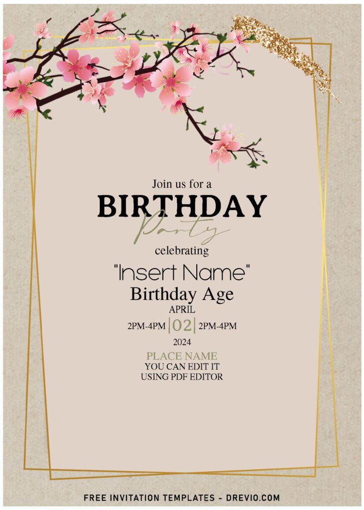 Free Editable PDF Watercolor Japanese Sakura Birthday Invitation Templates E