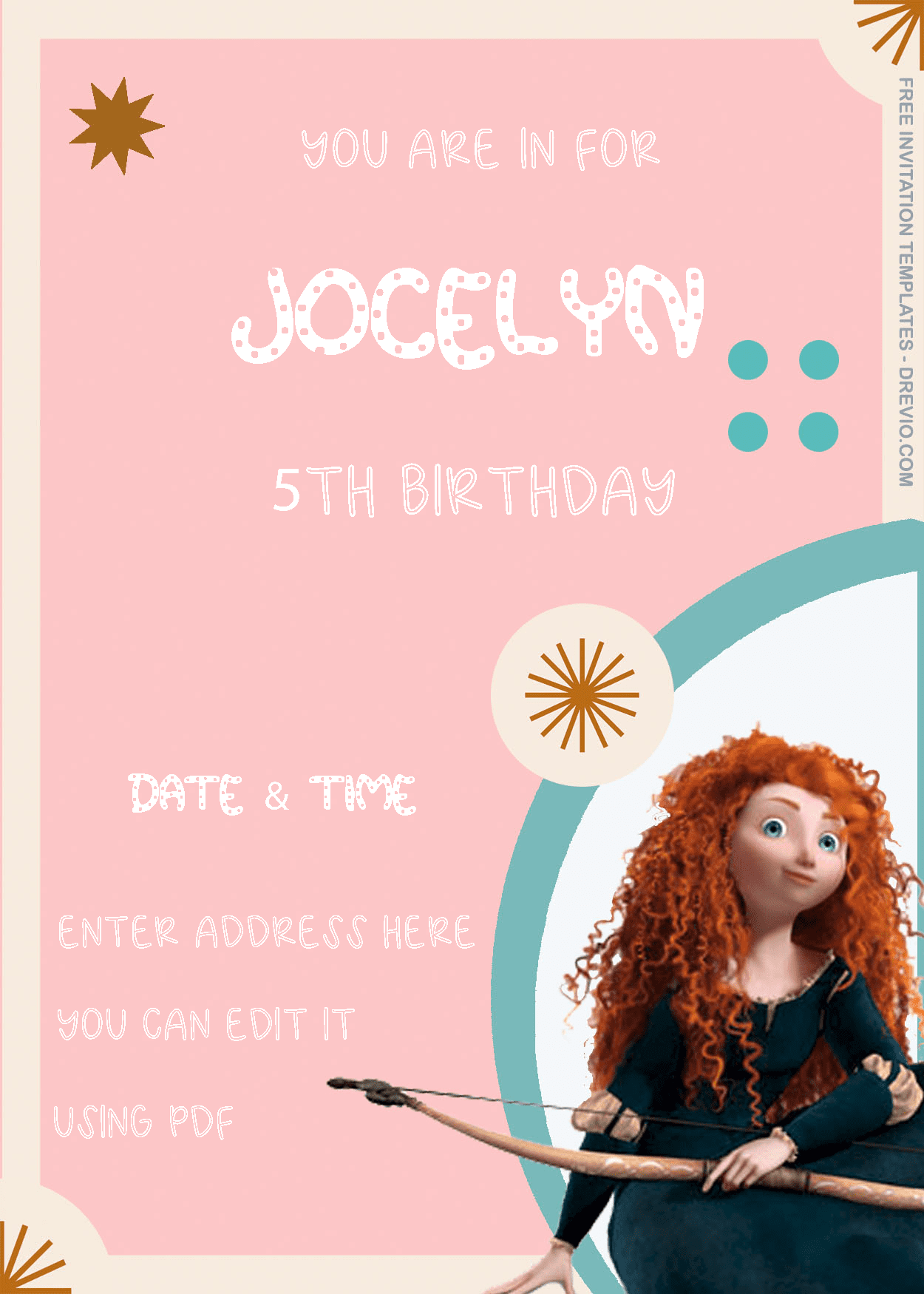 ( Free Editable PDF ) Brave Princess Merida Birthday Invitation Templates