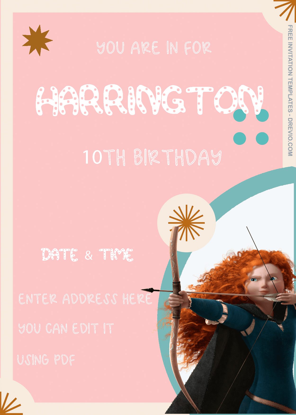 ( Free Editable PDF ) Brave Princess Merida Birthday Invitation Templates