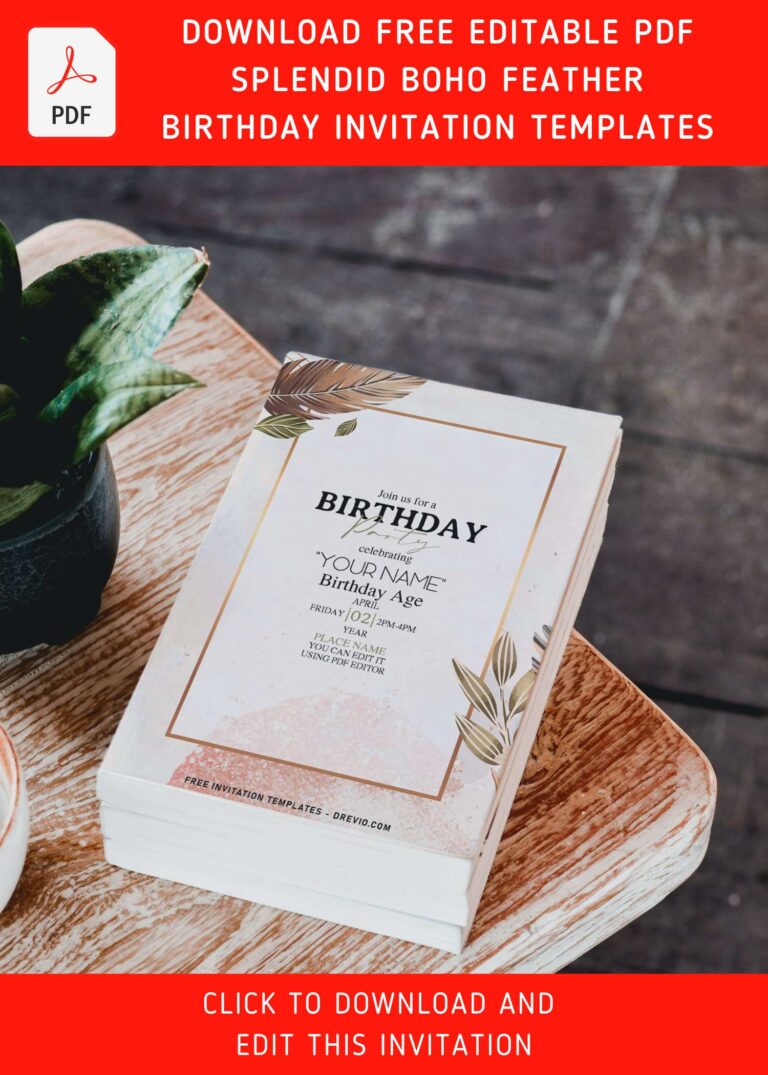 (Free Editable PDF) Splendid Boho Feather Birthday Invitation Templates with editable text