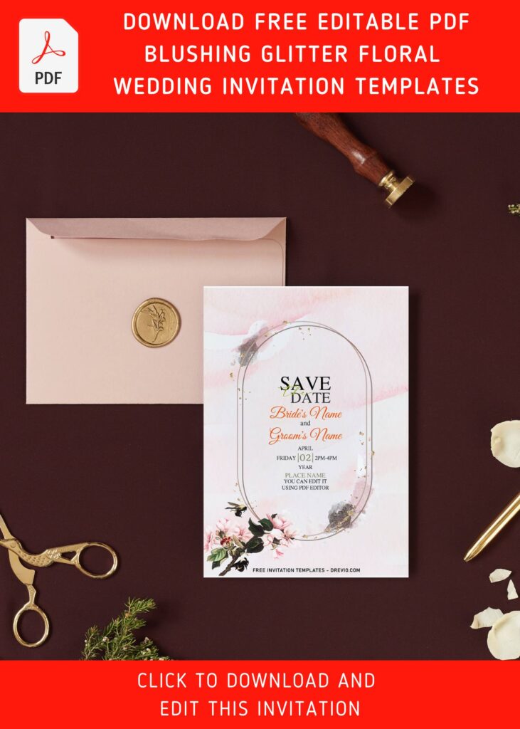 Free Editable PDF Aesthetic Blushing Glitter Floral Invitation Templates