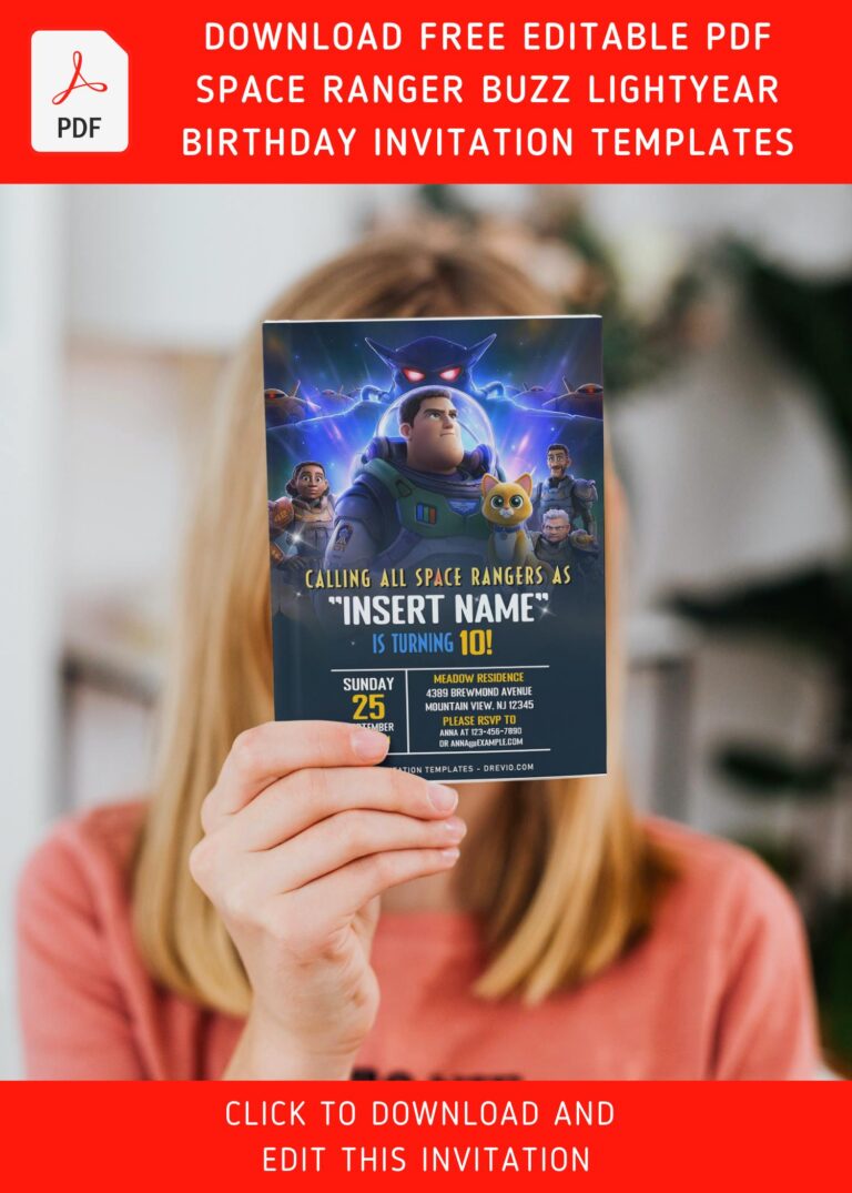 (Free Editable PDF) Intergalactic Space Buzz Lightyear Birthday Party Invitation Templates