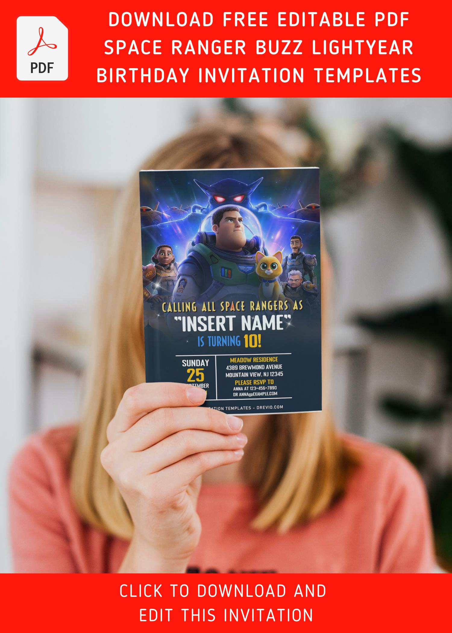 (Free Editable PDF) Intergalactic Space Buzz Lightyear Birthday Party Invitation Templates